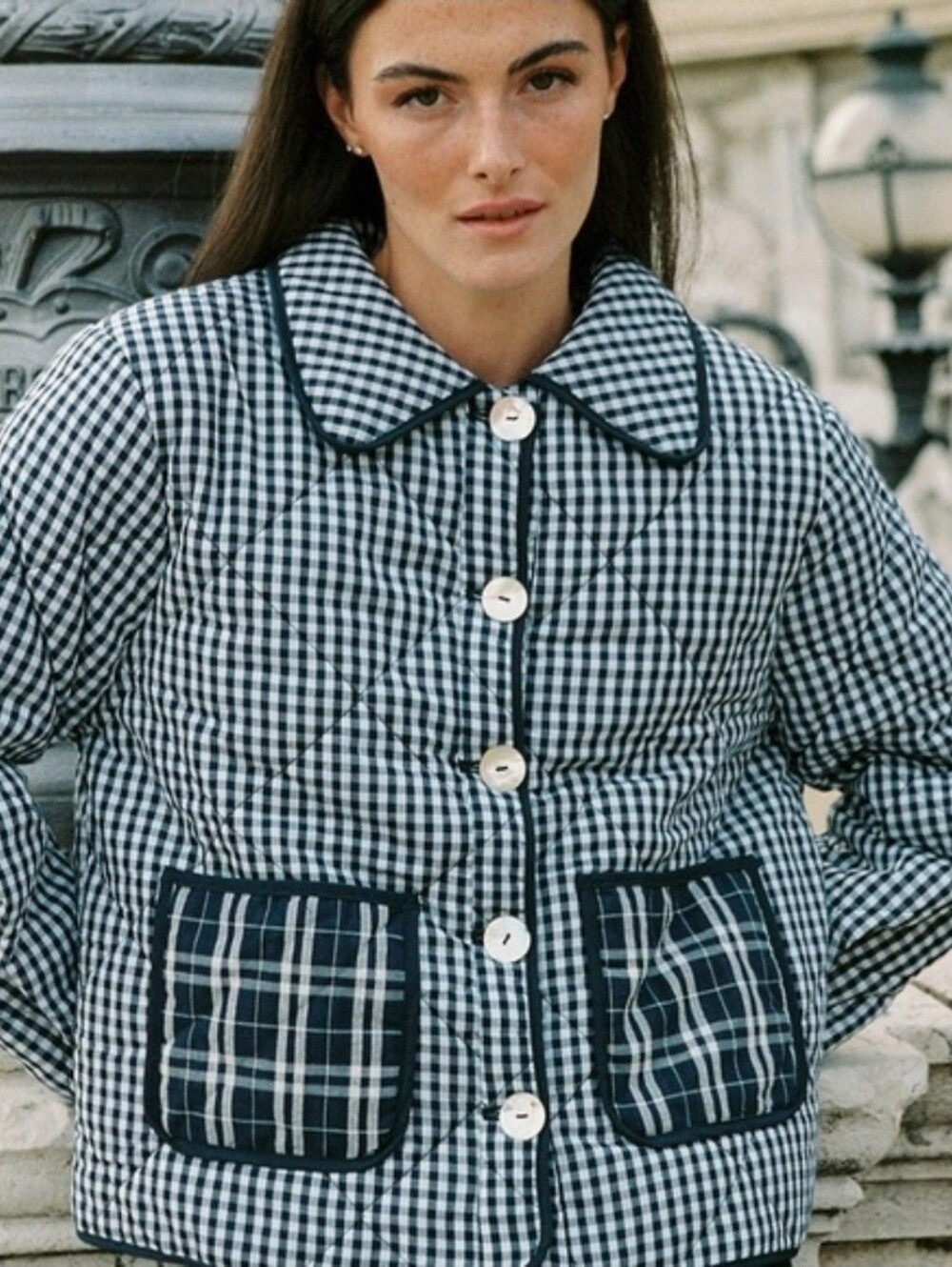 NWT Lisa Says Gah Lyra Quilted Jacket in Midnight Check Mix